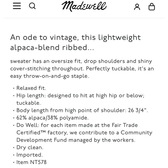 Madewell Alpaca Wool Ribbed Crewneck Sweater XS Black Relaxed Grunge Oversize - Picture 3 of 12